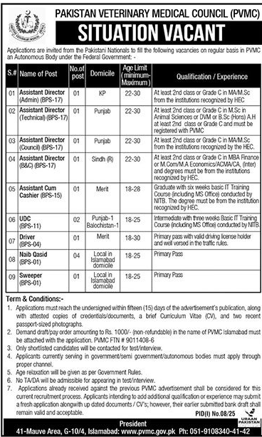 Director Jobs in Pakistan Veterinary Medical Council Islamabad